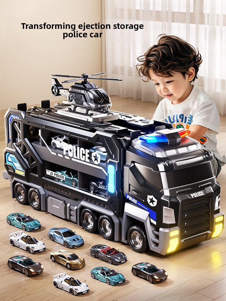 Transforming Police Car Toy With Track And Ejection Launcher Features