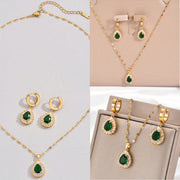 Retro Hong Kong Style Jade White Suit Necklace Earrings All-match Jewelry