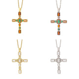 European And American Style Fashionable Colorful Zircon Cross Necklace For Women, Luxurious Look