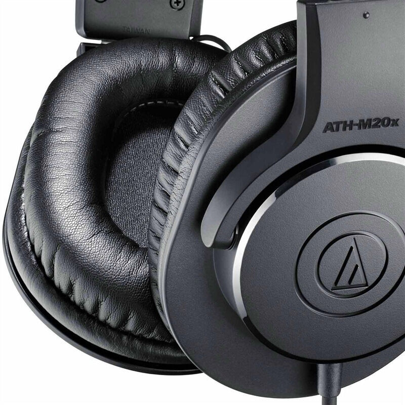 Black Audio-Technica ATH-M20x headphones on a white background