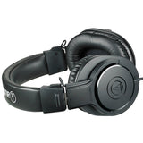 Black headphones with brand logo on a white background