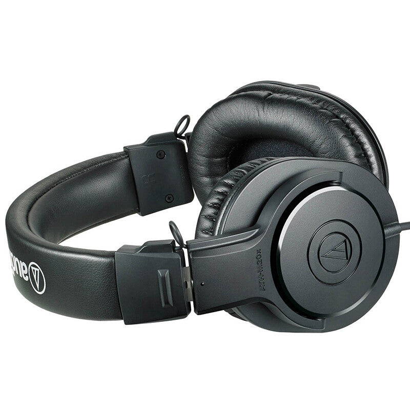 Black headphones with brand logo on a white background