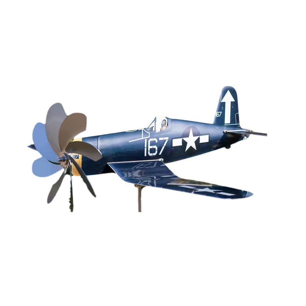 Model airplane with blue color scheme and star emblem on a white background