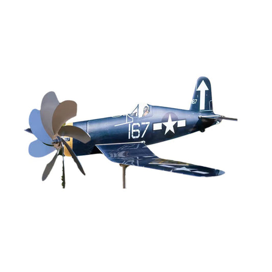 Model airplane with blue color scheme and star emblem on a white background