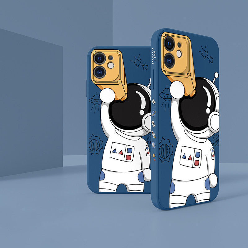 Two phone cases with astronaut designs on a blue background