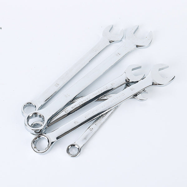 Set of silver wrenches on a white background
