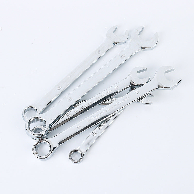 Set of silver wrenches on a white background