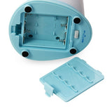 Light blue electronic component with internal parts and cover on a white background