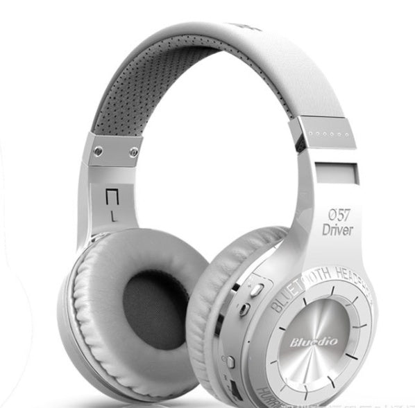 Silver Bluetooth headphones on a white background