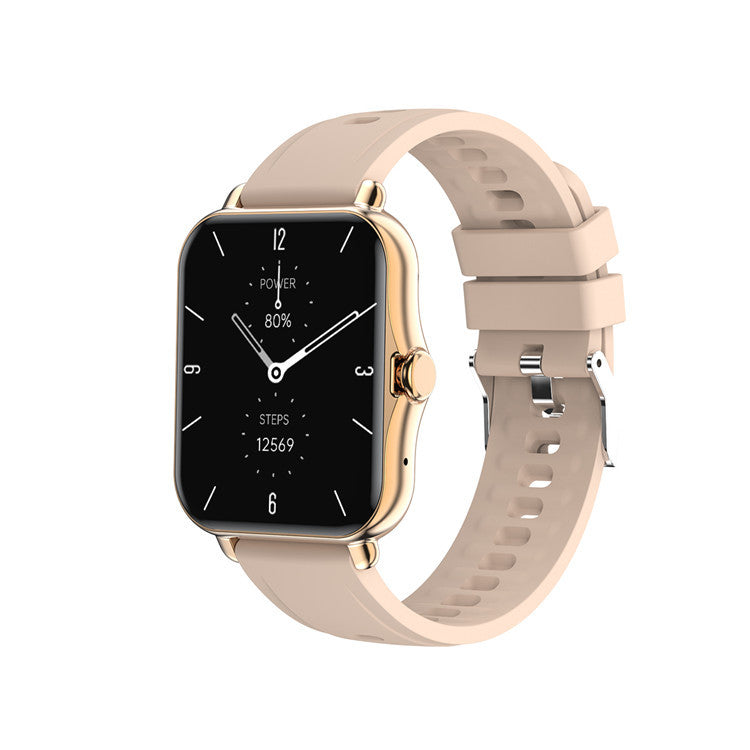 Smartwatch with a beige strap on a white background