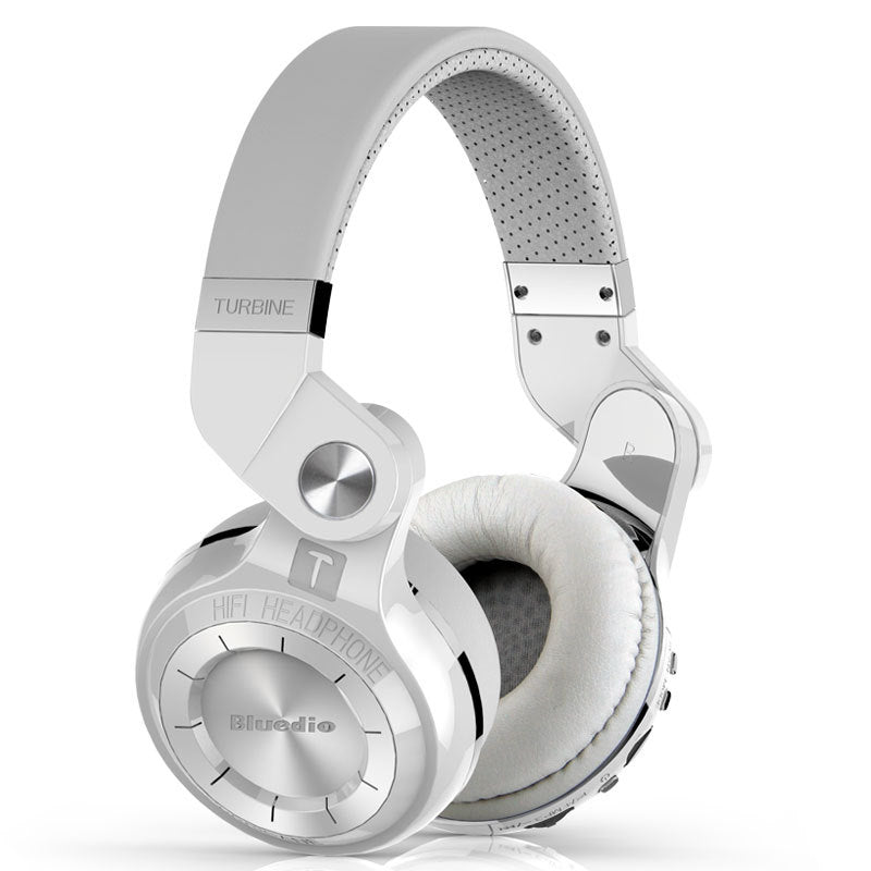 Silver headphones with 'Bluedio' branding on a white background