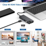 HDMI video output adapter with laptop and monitor display, showing 4K HDMI video output.