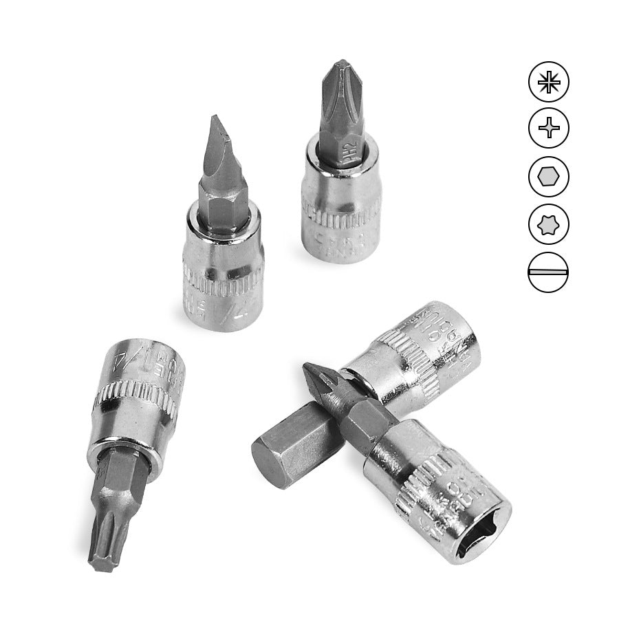 Set of screwdriver bits on a white background