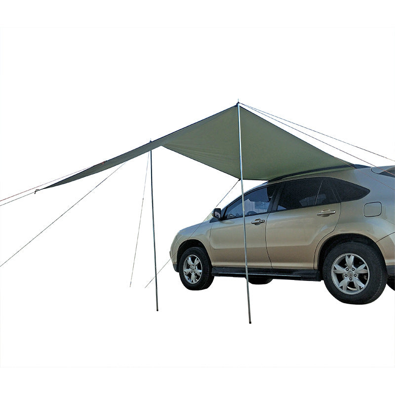 Car with a green canopy attached on a white background