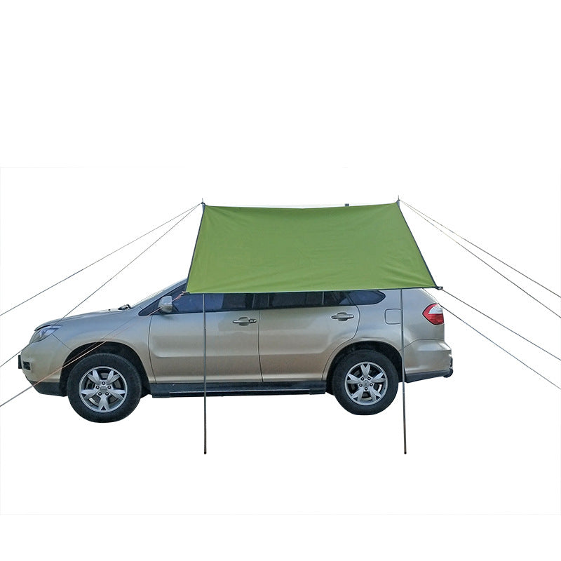 Car with a green rooftop tent on a white background