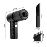 Black hair dryer with measurements on a white background