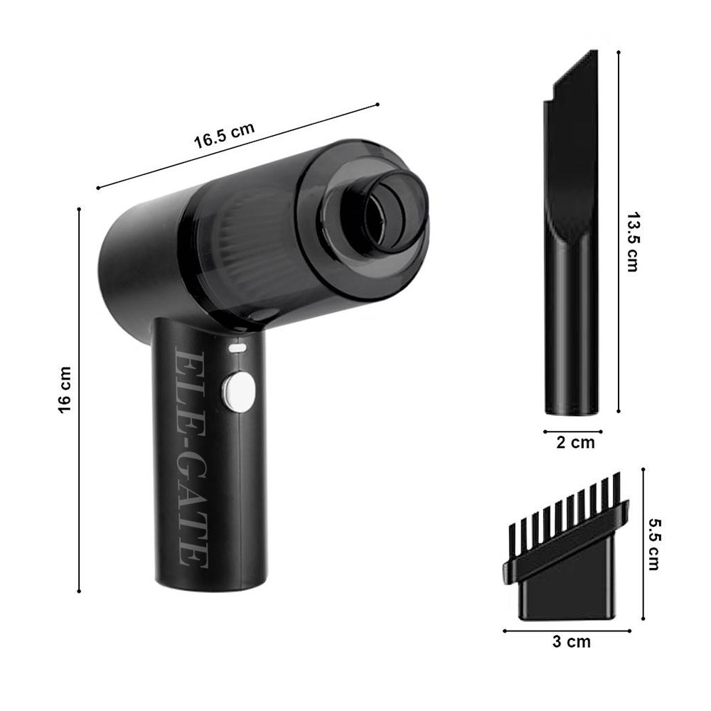 Black hair dryer with measurements on a white background