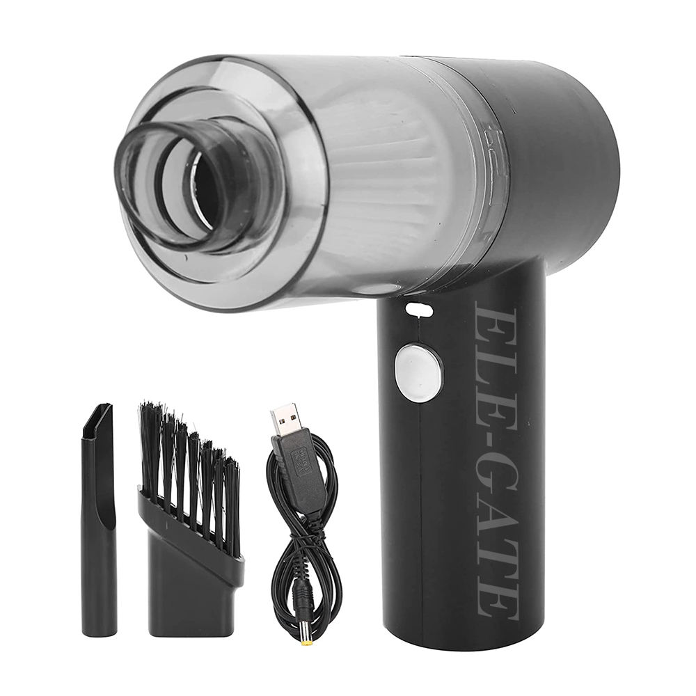 Black and gray hair dryer with attachments and USB cable on a white background, featuring the brand 'ELE-GATE'.