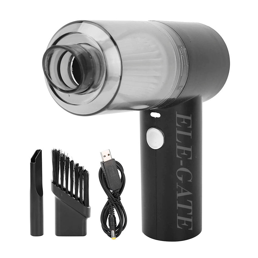 Black and gray hair dryer with attachments and USB cable on a white background, featuring the brand 'ELE-GATE'.