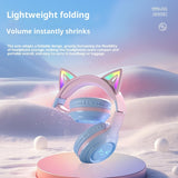 Wireless headphones with cat ear design on a snowy landscape background