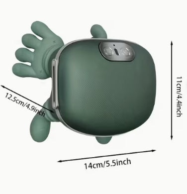 Green phone holder with measurements on a white background