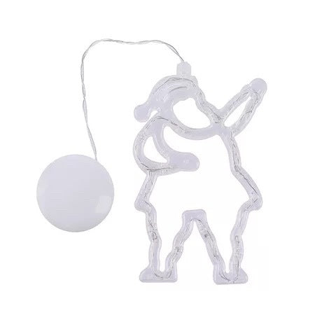 White LED string light shaped like a person on a white background