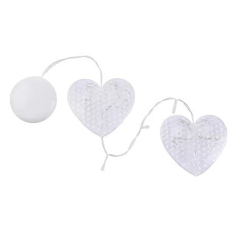 Heart-shaped white lights on a white background