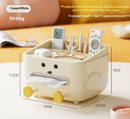 Beige cartoon-style organizer with measurements on a white background