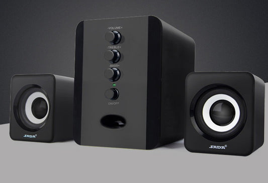 D-202 combination computer speaker system featuring a dedicated subwoofer and stereo sound box for smartphones and PCs