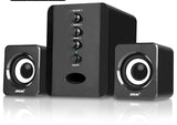 D-202 combination computer speaker system featuring a dedicated subwoofer and stereo sound box for smartphones and PCs