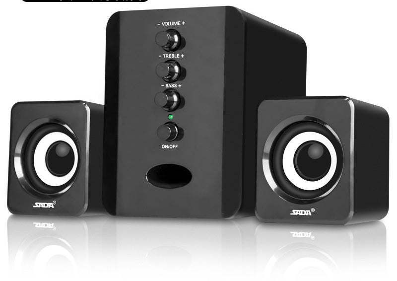 D-202 combination computer speaker system featuring a dedicated subwoofer and stereo sound box for smartphones and PCs