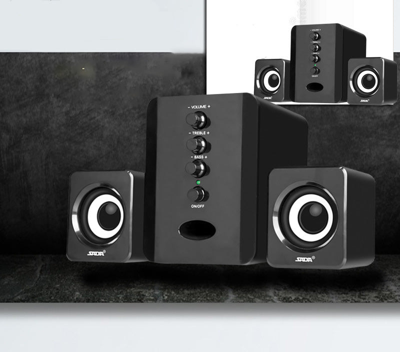 D-202 combination computer speaker system featuring a dedicated subwoofer and stereo sound box for smartphones and PCs