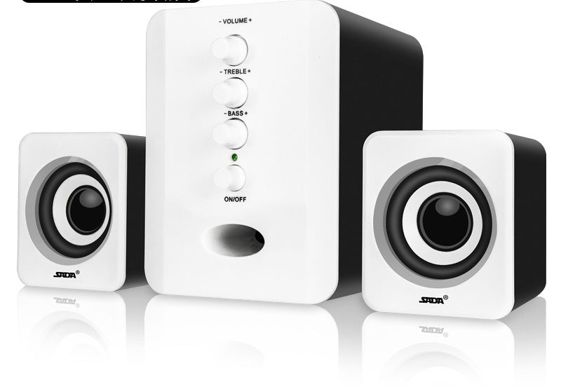 D-202 combination computer speaker system featuring a dedicated subwoofer and stereo sound box for smartphones and PCs