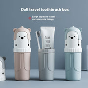 Doll travel toothbrush box with cartoon bear design on a gray background