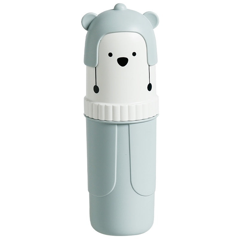 Children's water bottle with bear design on a white background