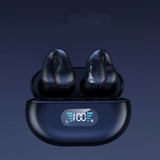 Black wireless earbuds with charging case on a dark background