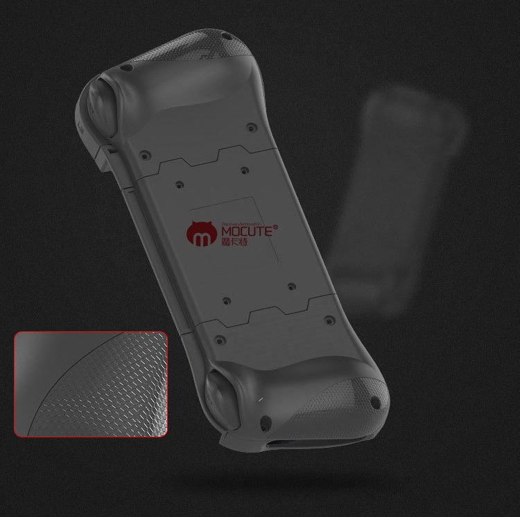 Gray protective case with Mocute logo on a dark background