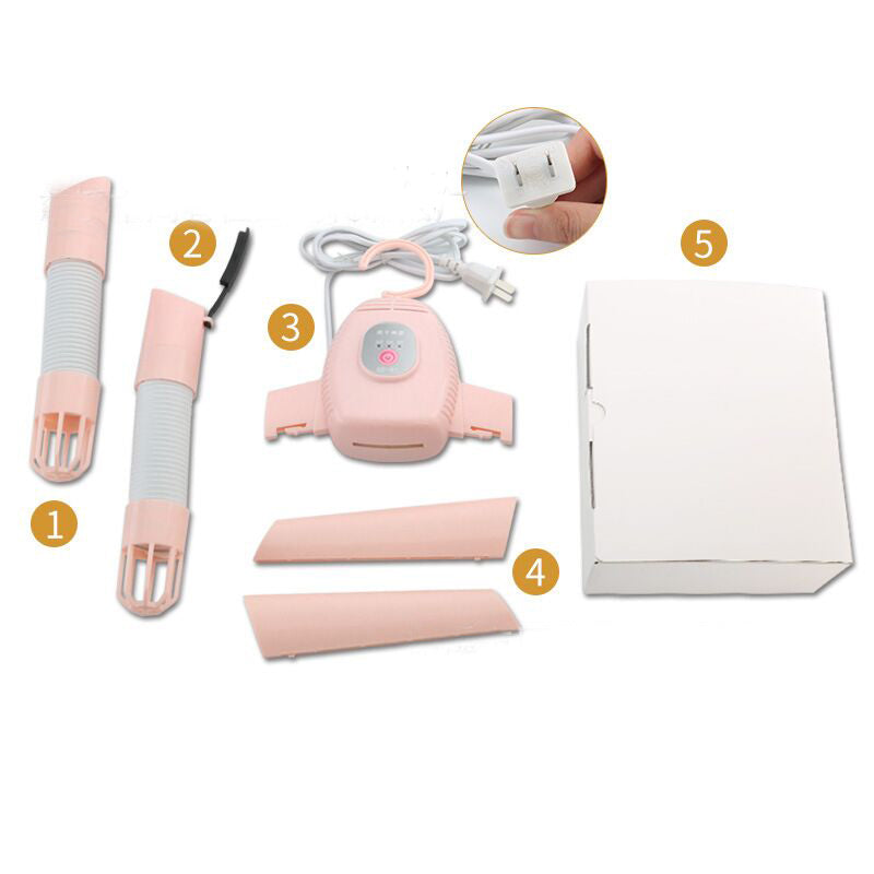 Set of pink hair removal tools with components labeled on a white background