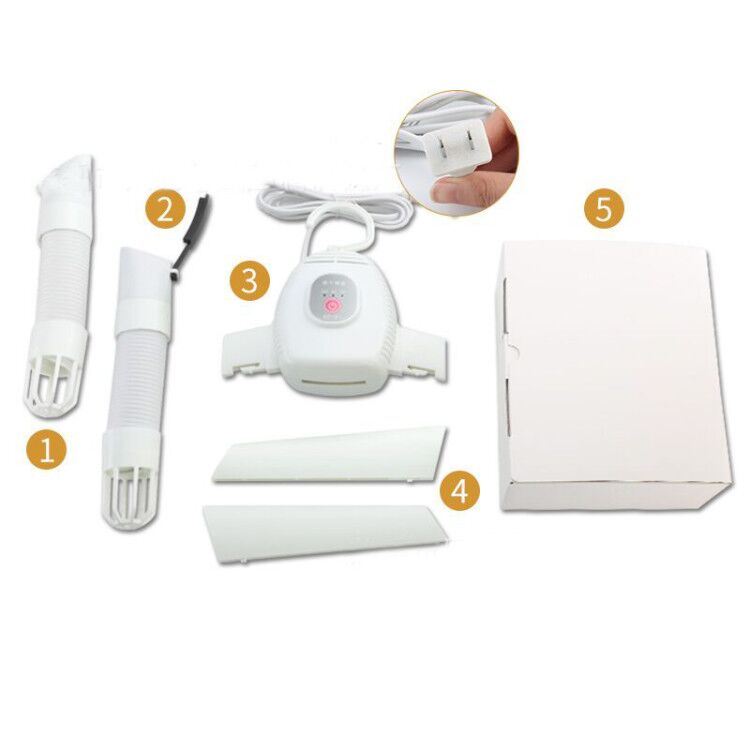 Set of white grooming tools with packaging on a white background