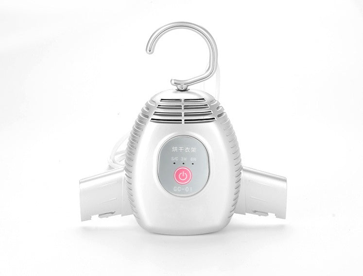 White handheld device with a power button on a white background