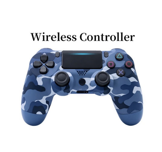 Blue camouflage wireless controller on a white background with text 'Wireless Controller'.