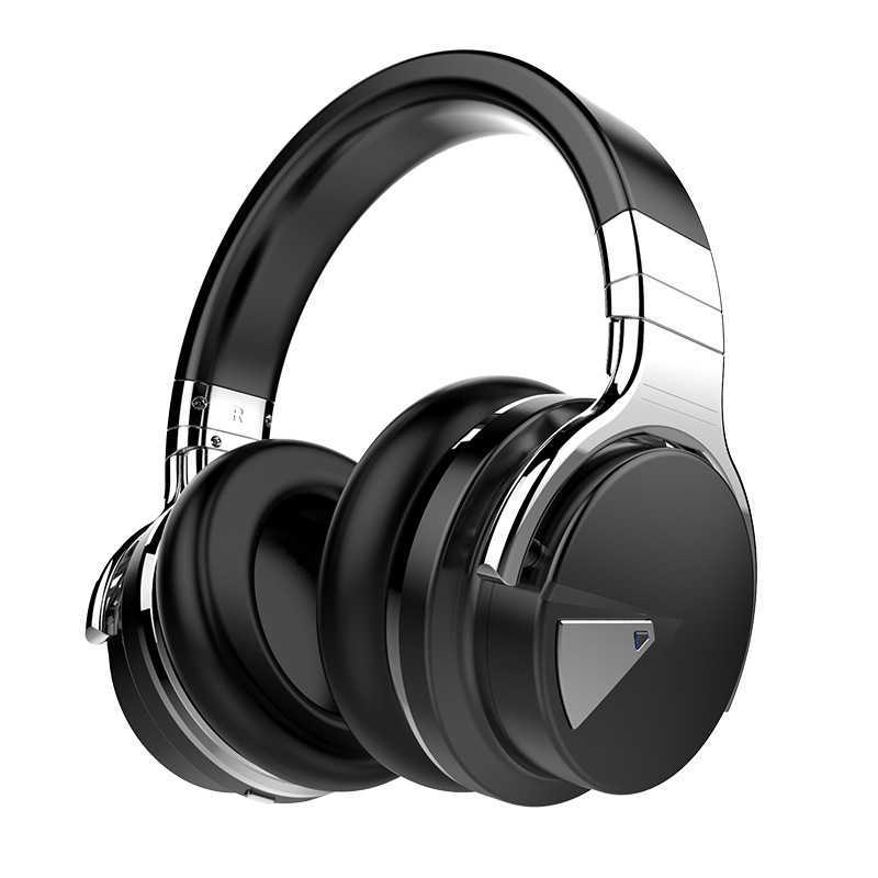 Black over-ear headphones with chrome accents on a white background