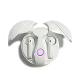 White wireless earbuds with charging case on a white background