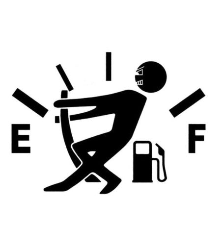 Black and white icon of a person leaning against a gas pump with 'E' and 'F' symbols around.