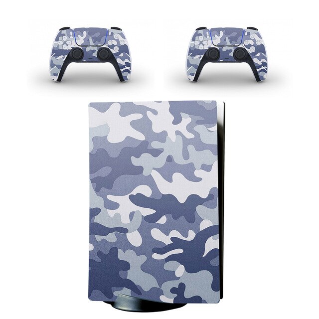 Gaming controller with blue camouflage skin on a white background