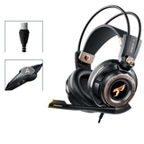 Gaming headset with microphone and USB connector on a white background
