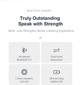 Advertisement for a Bluetooth headset with features listed on a white background
