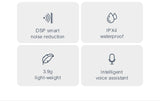Four features of a product displayed on a white background with icons and text.