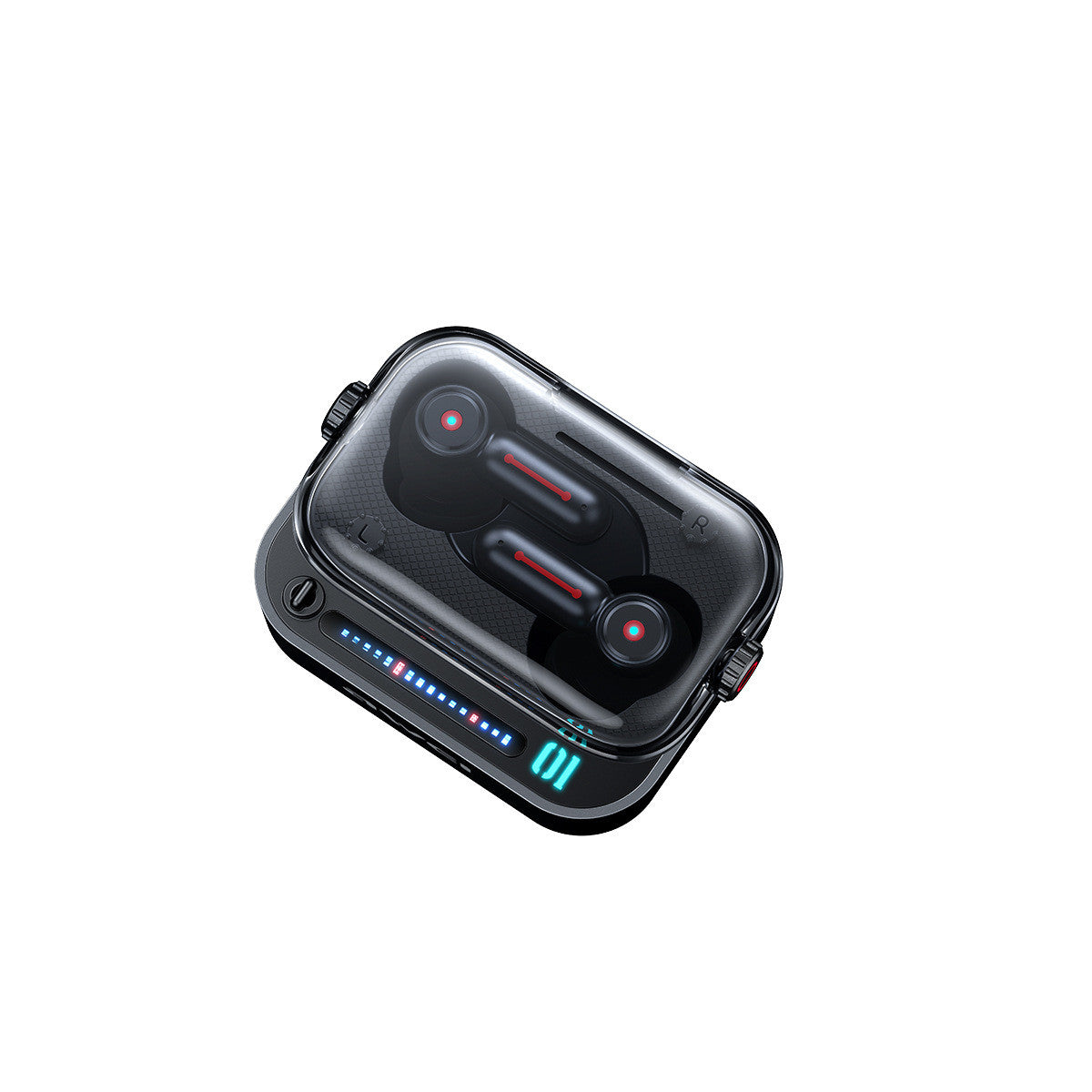 ultra-low latency wireless gaming earbuds with voice wake-up feature and LED accents