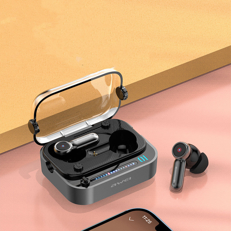 ultra-low latency wireless gaming earbuds with voice wake-up feature and LED accents